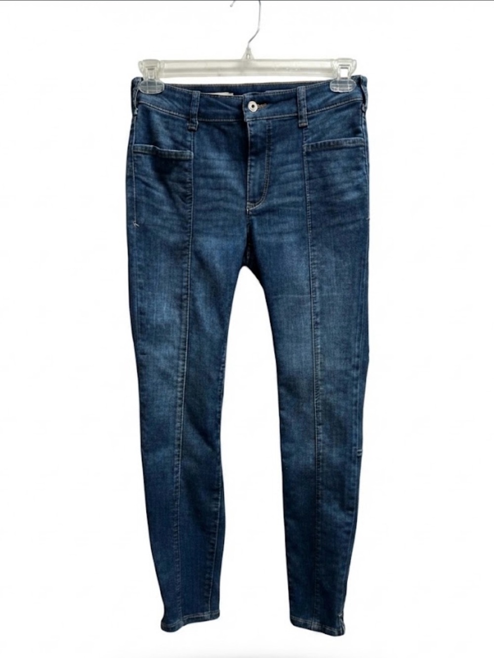 Anthro Pilcro High Rise Pintuck Front Seam Dark Wash Denim Leggings Jeans 27